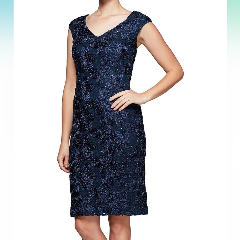 Marina Women’s Navy Embroidered Lace Dress